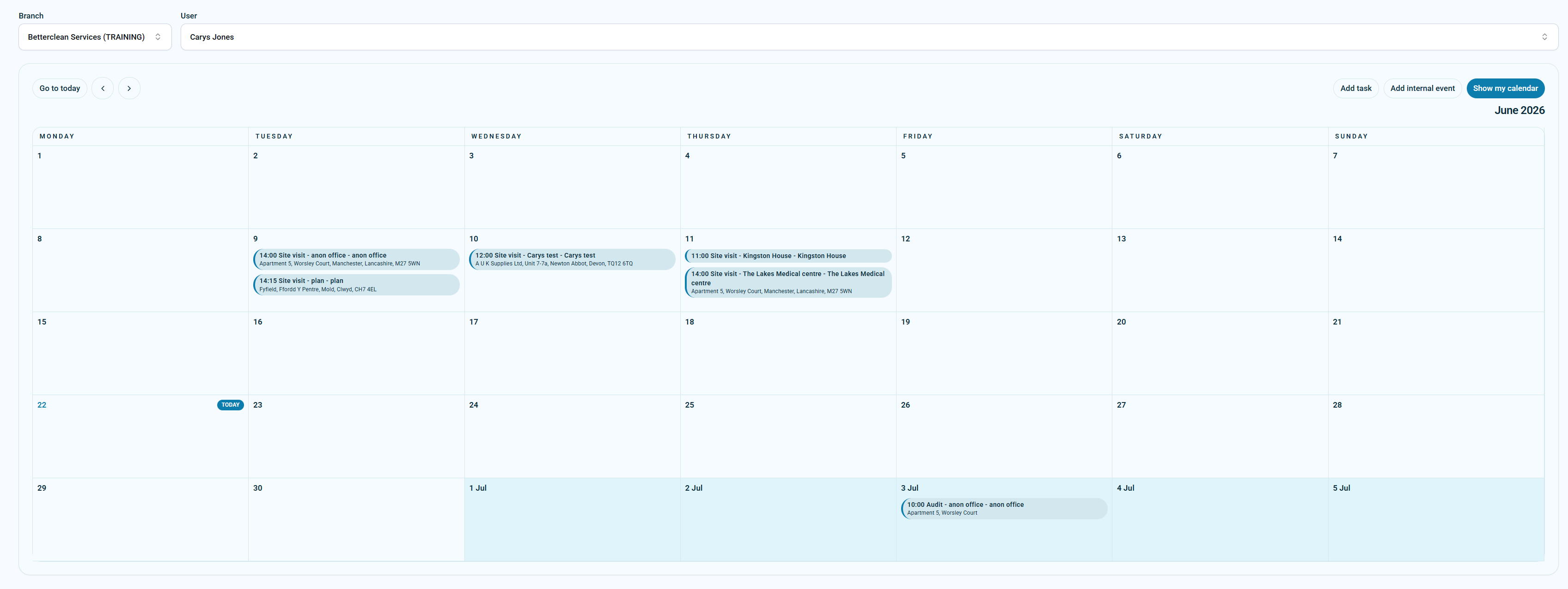 Supervisor calendar showing scheduled audit event