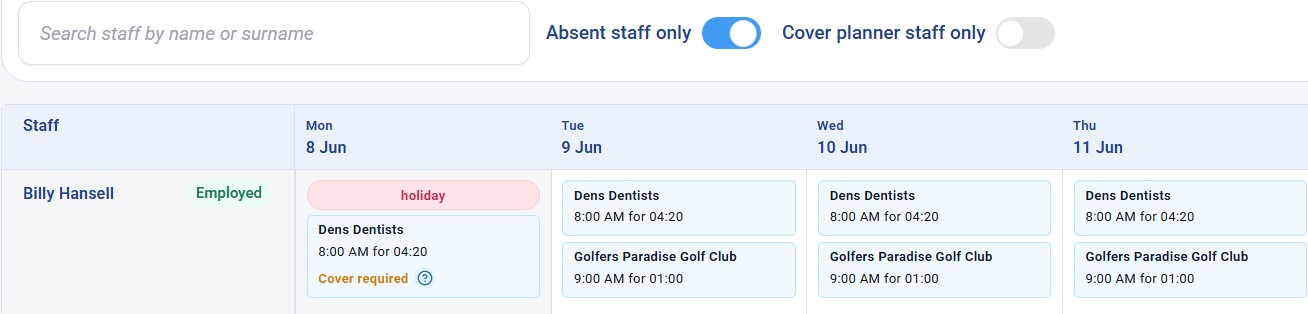 Absent staff only filter